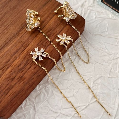 Classic Flower Tassel Earrings Chain Ear Cuff | R0281